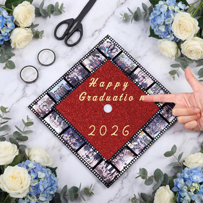 Gersoniel 6 Sets Graduation Cap Topper Decoration Kit for 2026,Glitter Cardstock,Film Style Tape & Letter Sticker Construction Paper for Graduation Cap for Grad Party Craft DIY Decor(Red)