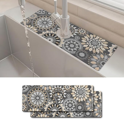 2PCS 15" X 5.5" Kitchen Sink Splash Guard Faucet Mat Mandala Super Absorbent