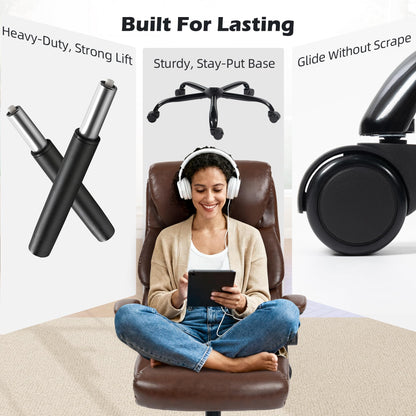 Office Chair - Ergonomic High Back Computer Desk Chair with Rocking Function & Lumbar Support - Executive Comfortable Wide Swivel Rolling Office Leather Chair with Flip-up Armrests for Home Gaming