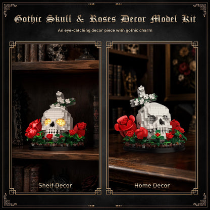 Vziimo Skull & Flowers Building Set, Gothic Skull Roses Micro Building Blocks Decor Model Kit with Cross, Horror Gifts for Adults, Teens Age 14+, Gothic Art Fans (582 PCS)