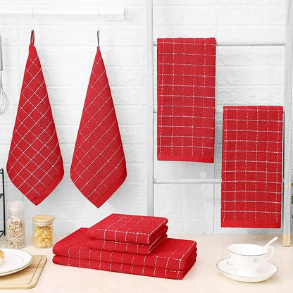 Homaxy 100% Cotton Terry Kitchen Towels, Checkered Designed, Soft and Super