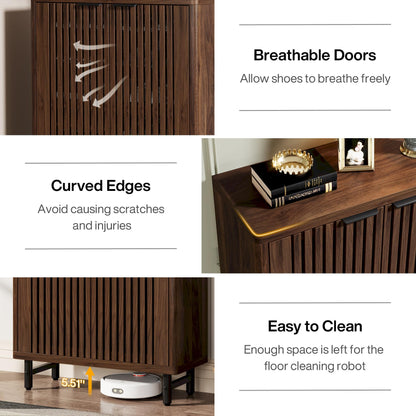 Tribesigns Farmhouse Shoe Cabinet with Shutter Doors, Large 6-Tier Wooden Shoe Organizer Rack with Adjustable Shelves, Modern Hidden Storage Furniture for Entryway, Hallway (Dark Walnut)
