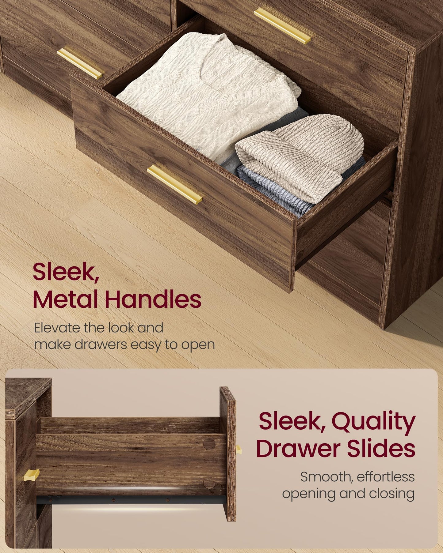VASAGLE Custos Collection - Dresser for Bedroom, Chest of Drawers for Closet, Modern Style, TV Stand for Living Room, 6 Drawers, 15.8 x 46.9 x 30.7 Inches, Walnut Brown ULTS416KE01S