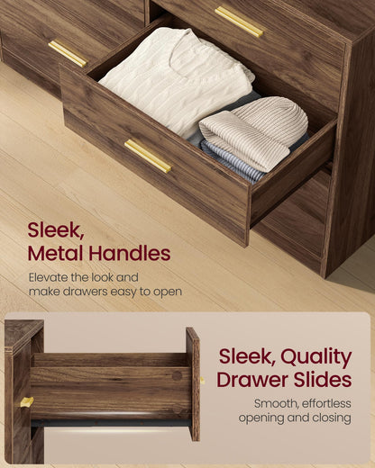 VASAGLE Custos Collection - Dresser for Bedroom, Chest of Drawers for Closet, Modern Style, TV Stand for Living Room, 6 Drawers, 15.8 x 46.9 x 30.7 Inches, Walnut Brown ULTS416KE01S