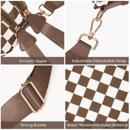 Checkered Crossbody Bum Bags for Women Nylon Checkered Purse Checkerboard Fanny Pack