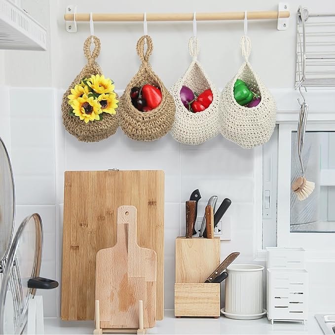 PATIKIL Hanging Fruit Baskets for Kitchen, Mini Size Teardrop Home Decor