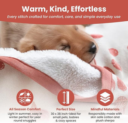 Baby & Pet Blanket 100% Cotton with Sherpa Fleece – Soft Stroller & Cuddle Blanket for Baby, Dog & Cat – Breathable, Hypoallergenic, Washable – 76×96 cm Amber Glow