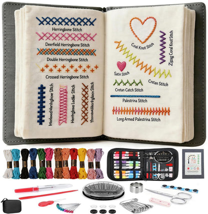 ZFBDMC Embroidery Stitch Book, 2026 Upgraded Portable DIY Embroidery Kit for Beginners with Linen, 99-Piece Complete Needle & Thread Set, Step-by-Step Video Instructions, Craft Gift for Adults