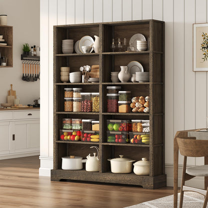 TVU 5-Tier Wood Book Shelf, 47" Wide Large Bookcase and Bookshelf, 64" Tall Bookcase with Storage, Freestanding Wood Display Book Shelves for Living Room, Home Office, Walnut