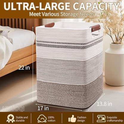 Laundry Hamper - Tall Woven Rope Laundry Basket - Clothes hamper
