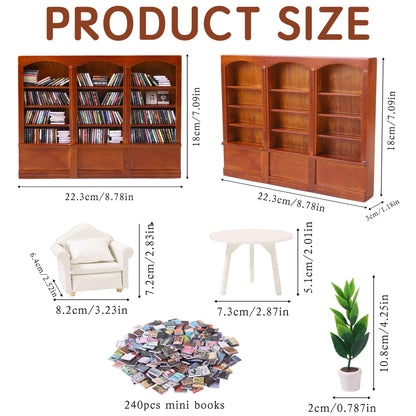 DIYDEC Mini Bookshelf with 240pcs Mini Books Sofa Desk Plant Miniature Anxiety Bookshelf Ornament Tiny Small Library Decor Shake Away Your Anxiety for Book Lovers Gift Home Room Office