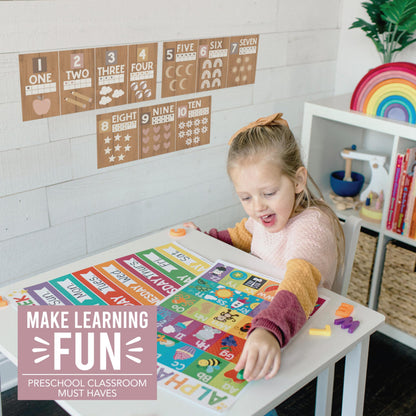 Hadley Designs Alphabet for Classroom Wall Decor - ABC Posters for Classroom Wall Chart Preschool & Kindergarten, ABC Letters & Number Line Elementary, Alphabet Cards, Boho Classroom Decor