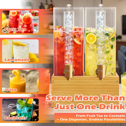 Beverage Dispenser with Stand, 4 Gallon Dual Drink Dispenser Stand, Large Drink Dispenser for Party, Wood Stand
