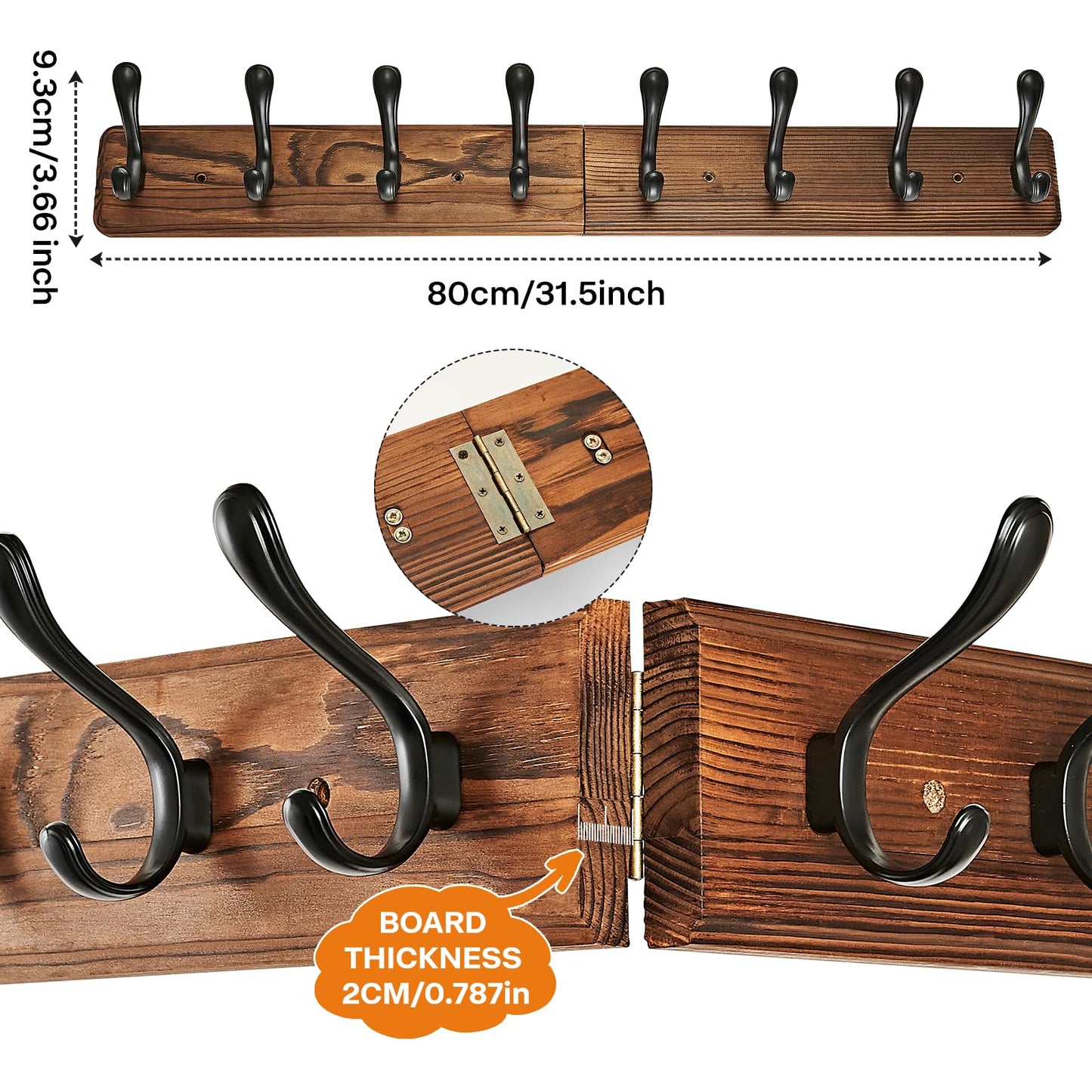Ruiziiz Coat Rack Wall Mount，Hat Rack for Wal,l Hat and Towel Hanger for Hanging Coat, Bag, Key, Purse, Robe, for Entryway, (8 Hooks)