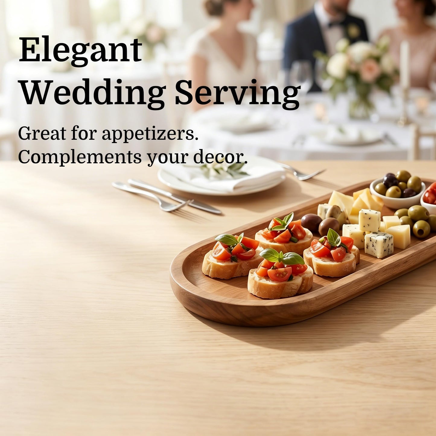 JIAYUET 8 Pack Oval Wood Serving Tray, 11.4 x 4.1 Inch Wooden Platter for Food, Fruit, Snacks, Appetizers, Wedding