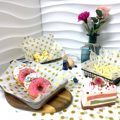 Suiwen Gold Dot Wax Paper Sheets Deli Wraps Tray&Basket Liner Deli Paper Wax Paper Baking Paper Colored Parchment Paper Greaseproof for Food (150)