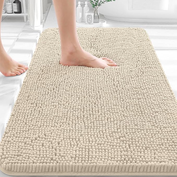 OLANLY Bathroom Rugs 36x24, Extra Soft Absorbent Chenille Bath Rugs, Rubber Backing Quick Dry, Machine Washable Bath Mats for Bathroom Floor, Tub and Shower, Home Decor Accessories, Sand