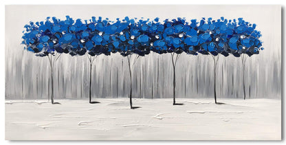 Yihui Arts Hand Painted Blue Tree Landscape Oil Painting on Canvas, Modern Abstract Wall Art for Living Room, Bedroom, Office Decor