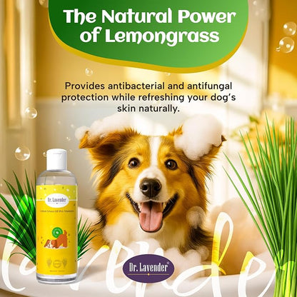 Dr. Lavender Deodorizing Dog Shampoo for Smelly Dogs - Natural Lemongrass Oil Pet Wash - Antifungal & Deep Cleansing for Oily Coats - Organic Odor Eliminator & Itch Relief - Safe for Puppy & Cat