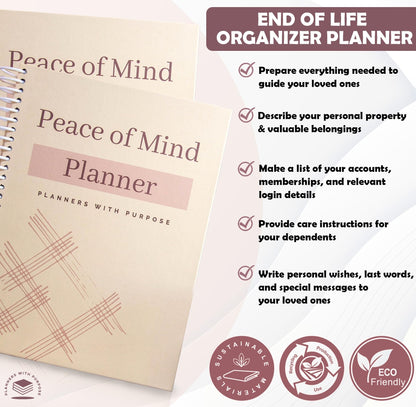 Planners with Purpose End of Life Planner - Guided Final Arrangements When I'm Gone Workbook Organizer Notebook for Beneficiary Info, Will Preparation, Last Wishes, Funeral Planning - Peace of Mind B5
