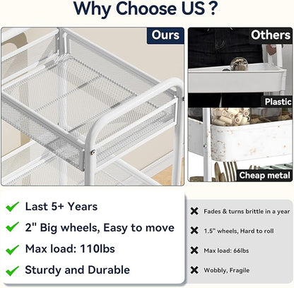YASONIC 3 Tier Rolling Cart – Metal Utility Storage Carts