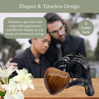 ZAHANAARA Wooden Heart Urn for Ashes Adult Male & Female |Handcrafted Memorial Box for Funeral|Memorial Gifts, Ashes Keepsake | Aluminum Cremation Urns|Unique Tribute in Hands Design - Silver, 3 cu in