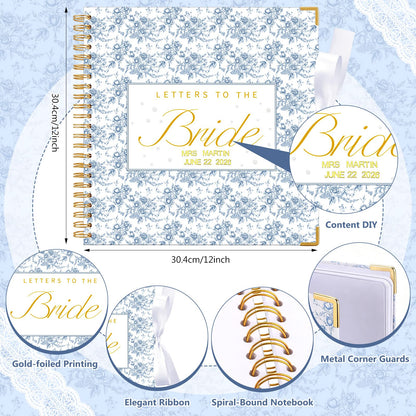 Humyoun Wedding Guest Book Letters to The Bride Scrapbook Wedding Memory Book Bridal DIY Blank Paper Scrapbook Photo Album Guest Sign with Pearl Stickers(12 x 12 Inch,Floral,Blue)
