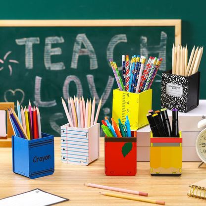 Sherr 6 Pcs Wooden Pencil Dispenser for Classroom Back to School Pencil Holder Classroom Pen Holder Storage Organizer for Teachers Classrooms Office Desk Organization