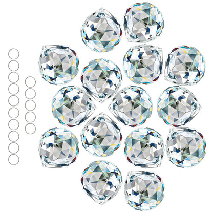 HDCRYSTALGIFTS 15pcs 30mm Clear Crystal Ball Prism Suncatcher for Window Hanging Rainbow Maker Sun Catchers Indoor Windows Chandelier Crystals Prisms Home Garden Wedding Party Decor Gift