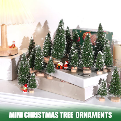 30Pcs Mini Christmas Trees Artificial Christmas Tree Bottle Brush Trees with Wooden Base for Christmas Decor Christmas Party Home Table Craft Decorations(Green-A)