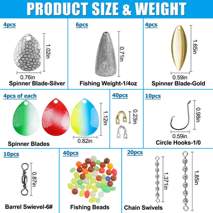 Walleye Rigs Fishing Lure Making Kit, 146pcs DIY Spinner Making Supplies Parts Colorado Blades Clevises Beads Hooks Swivels High Speed Trolling Drilling Rig Fishing Tackle