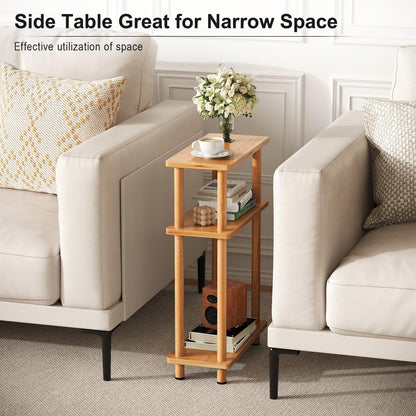 Apicizon Small Narrow Side Table, 3-Tier Skinny End Table for Small Spaces, Slim Nightstand with Storage Shelf, Bedside Table for Living Room, Bedroom, Natural