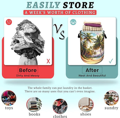 Retro Hawaii Palm Tree Laundry Basket Summer Beach Foldable Funny Laundry