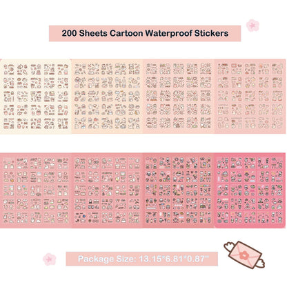 Doraking Kawaii Cute Animal Stickers for Journaling Scrapbooking, Vinyl Transparent Flower Stickers for Water Bottle Laptop, 200 Sheets Aesthetic Sticker Boxed Gifts for Teens Adults