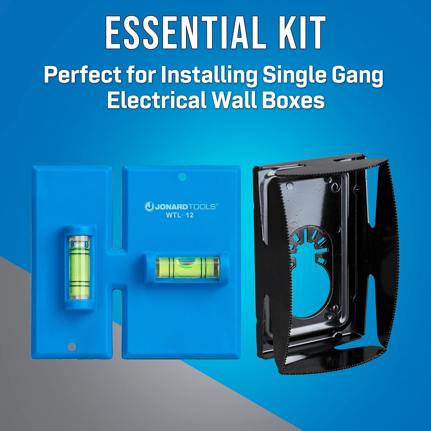 Jonard Tools EBW-412 Electrical Box Cutting Kit, Single Gang with Wall Template Leveler & Electrical Box Cutter Attachment
