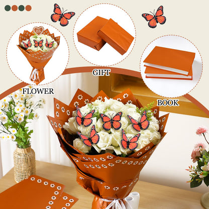 Fullhawl 20 Sheet Mexican Bouquet Floral Wrapping Paper with 10 Monarch Butterflies Waterproof Wrap for Mother's Day Wedding Birthday Baby Shower & Cinco de Mayo Party Gift Flower DIY Packaging