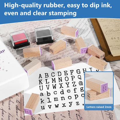 CraftyManor 61 PCS Small Letter Stamps and Ink Pad for Crafting, Clay Alphabet Wooden Rubber Stamp Kit, DIY Craft Scrapbook Supplies for Card Making (Small-63PCS)