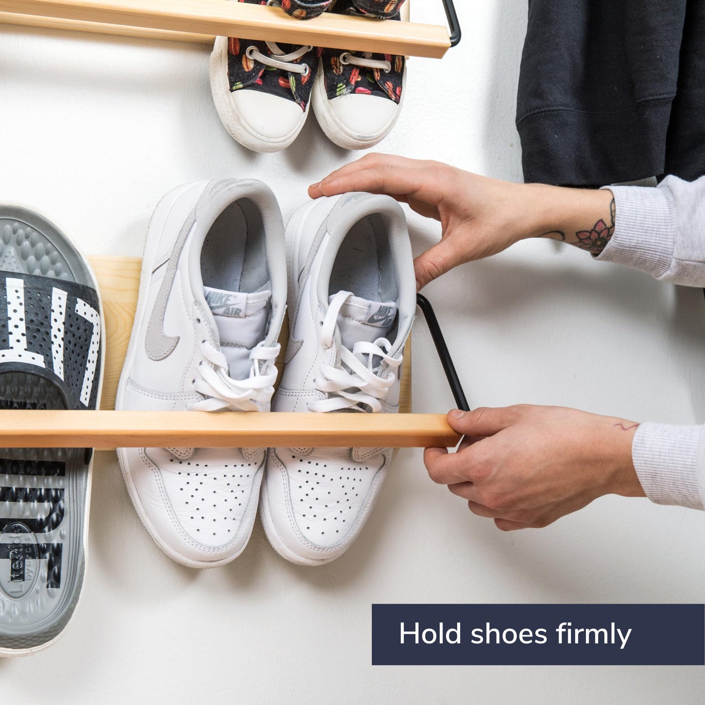 PeachyModern Wall Mounted Shoe Rack - A Wooden, Modern, Slim, and Small Shoe Storage Solution for Shoes and Boots in Narrow Spaces, entryways, or hallways. (30-in-Wide, Pack of 2)