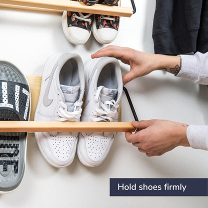 PeachyModern Wall Mounted Shoe Rack - A Wooden, Modern, Slim, and Small Shoe Storage Solution for Shoes and Boots in Narrow Spaces, entryways, or hallways. (30-in-Wide, Pack of 2)