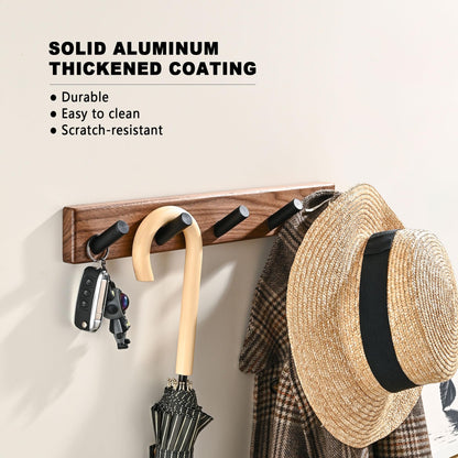 LECHYN 17.3" Small Wooden Coat Rack Wall Mounted with 5 Pegs Hooks, Entryway Wall Hooks Coat Hanger for Hanging Towel Jacket Clothes Hat Backpack Shoe Purse Key Holder Hook Rail by Black Walnut Wood