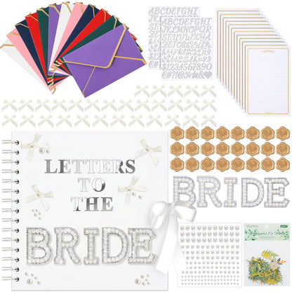 FunooFuno 8 x 8 Inch DIY Letters to the Bride Scrapbook Wedding Memory Book Bridal Blank Paper Scrapbook with Pearl Letter Stickers Bows Wax Seal Stickers Envelope for Wedding Bridal Shower Gifts