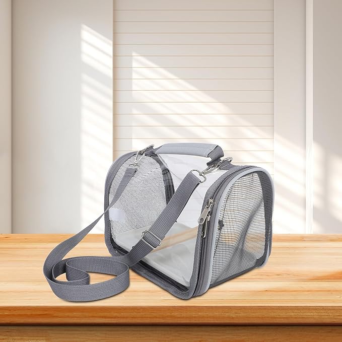 Luxshiny Portable Bird Travel Carrier Bag with Perch, Lightweight Small Grey Cage for Parakeet and Lizard Outdoor Transport, Portable Pet Birdcage for Travel and Adventures