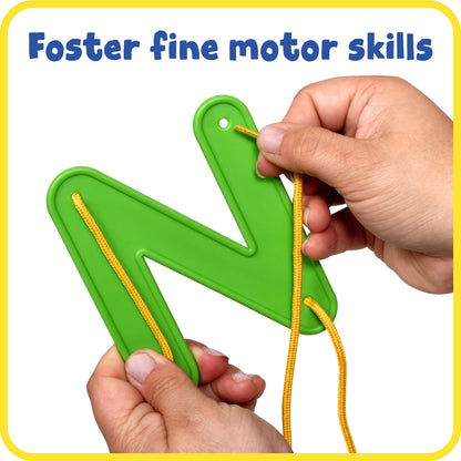 READY 2 LEARN Lacing Alphabet - Uppercase - 26 Letters - 8 Laces - Threading Toy for 3, 4, 5, 6 Year Olds - Fine Motor Skills, Letter Recognition and Early Spelling