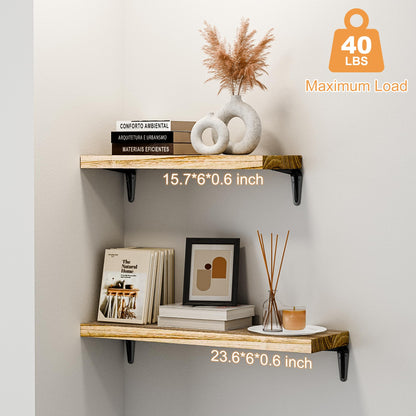 SKYSEN Floating Shelves for Wall Set of 6, 15.7in Wood Wall Shelf for Decor, Bathroom, Bedroom, Storage, Book,Kitchen, Living Room - Rustic Brown(fs-40-l)