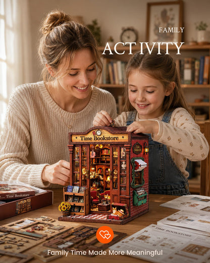 Book Nook Kit DIY Miniature House Kit for Adults, Timeless Library Mini Dollhouse with Furniture & LED Lights, 3D Wooden Puzzle Bookshelf Insert Decor, Creative Gift for Teens, Family & Friends