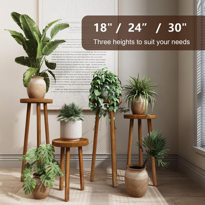 JOLLYMER 11.8" Round 18" Tall Wood Plant Stand | Teak Wood Accent Stool | Accent Table |Side Table
