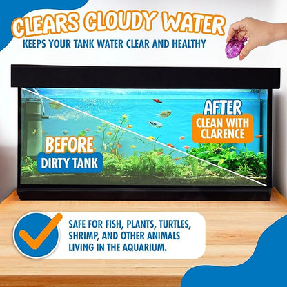 Clarence the Clarifier Fish - 6 pk, Purple-Orange - Aquarium Treatment, Clear Cloudy Fresh-Saltwater, Fish Safe, 10gal Tank Maintenance Ea