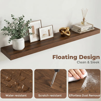 FLYJOE Floating Shelves for Wall, 48 Inch Floating Shelves Set of 2, 8" D Wooden Wall Mounted Display Shelves with Invisible Brackets for Living Room, Bedroom, Bathroom, Kitchen Decor, Walnut
