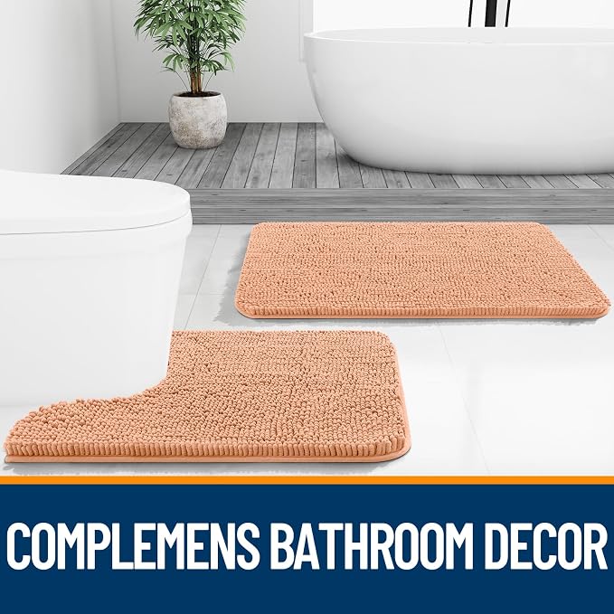 OLANLY Bathroom Runner Rugs 70x24, Extra Soft Absorbent Chenille Bath Rugs, Rubber Backing Quick Dry, Machine Washable Long Bath Mats for Bathroom Floor, Tub and Shower, Home Decor Accessories, Peach
