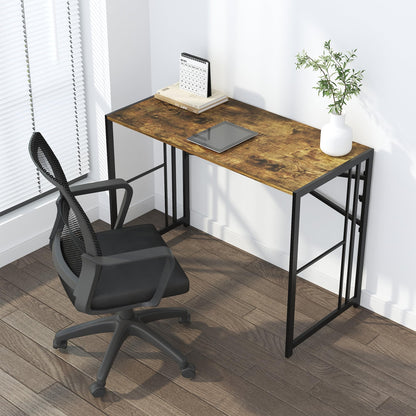 Lutown-Teen 40 inch Folding Computer Desk, Writing Gaming Computer Camping Desk, No Assembly Required Home Office Table, Rustic Brown